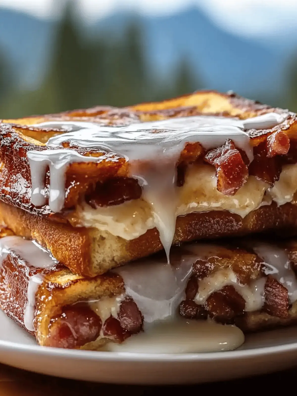 Bourbon Maple Bacon Stuffed French Toast with Vanilla Glaze