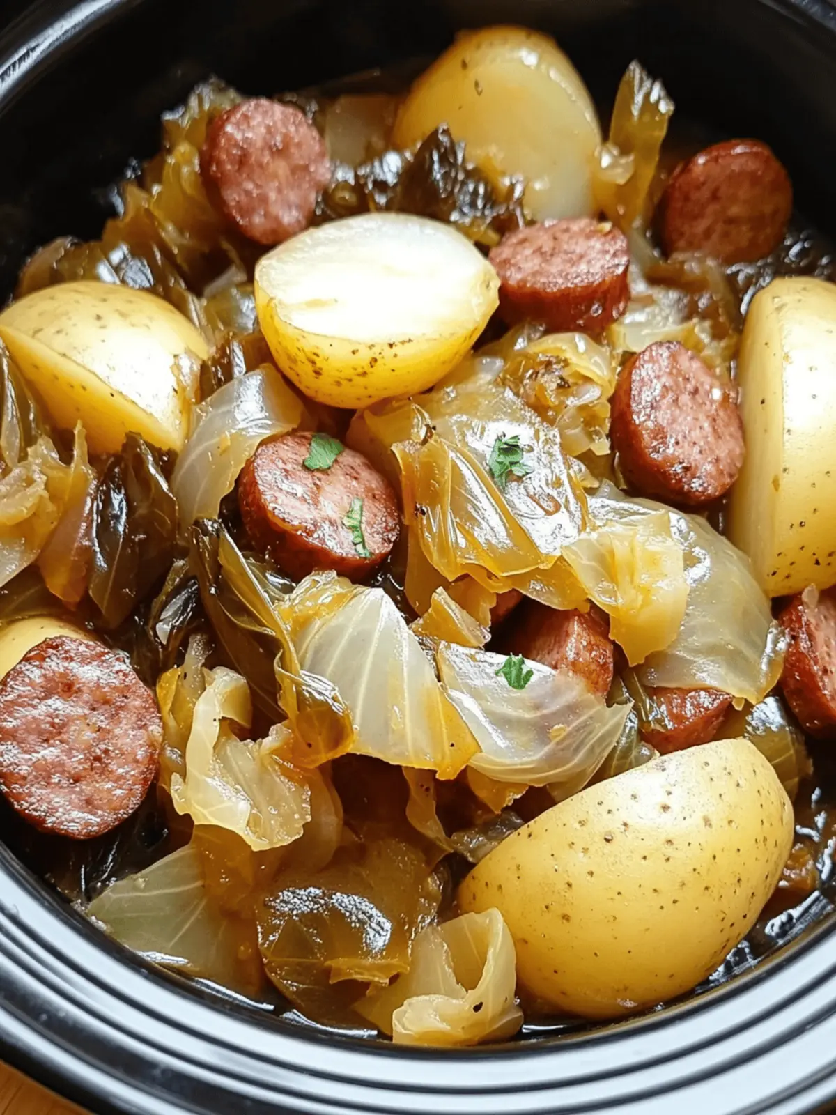 Crock Pot Cabbage, Sausage & Potatoes