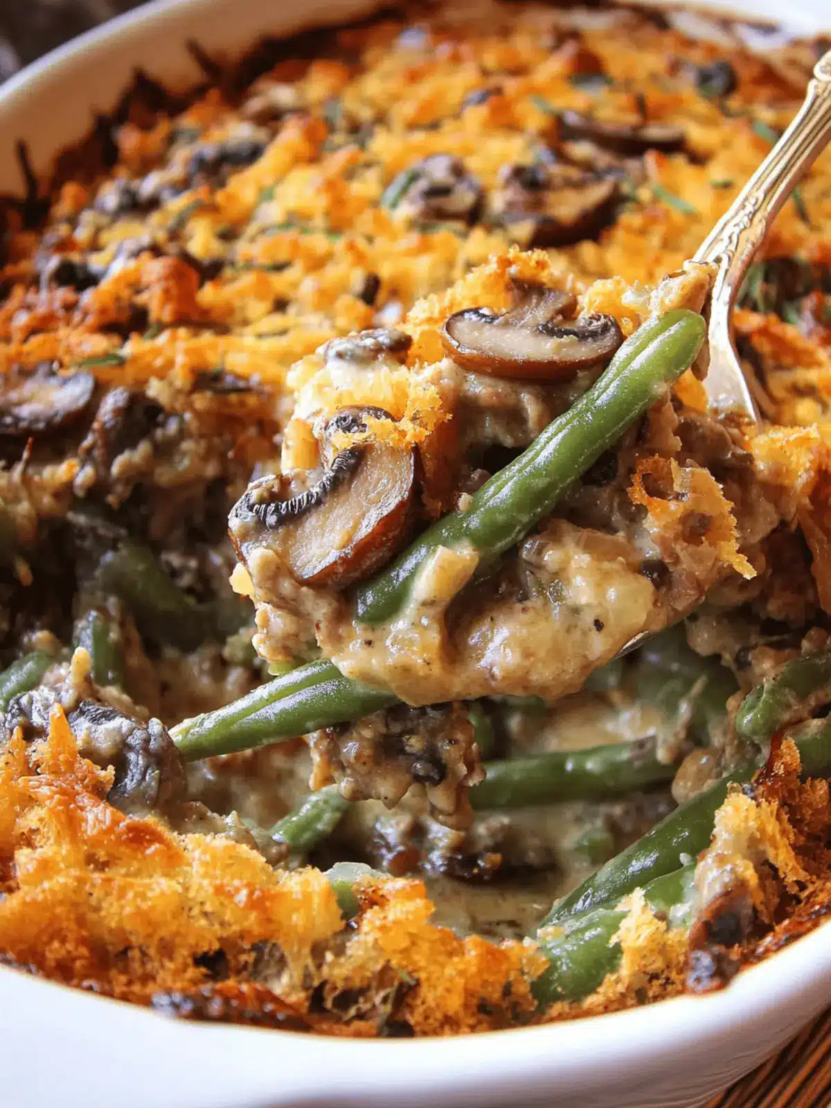 Hamburger Green Bean Casserole with Mushrooms