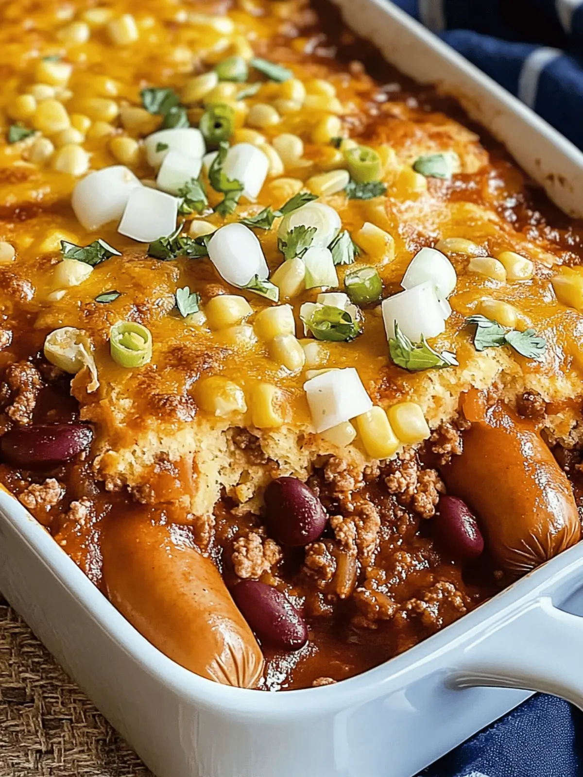 5-Step Ultimate Chili Hotdogs Cornbread Casserole Delight