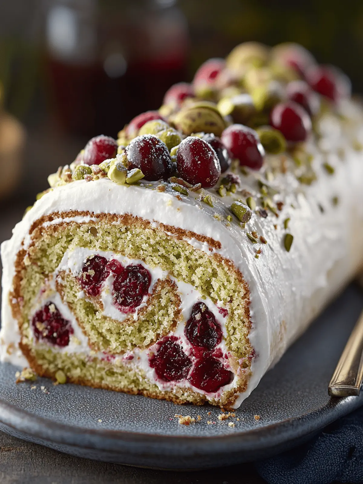 Pistachio Cranberry Cake Roll