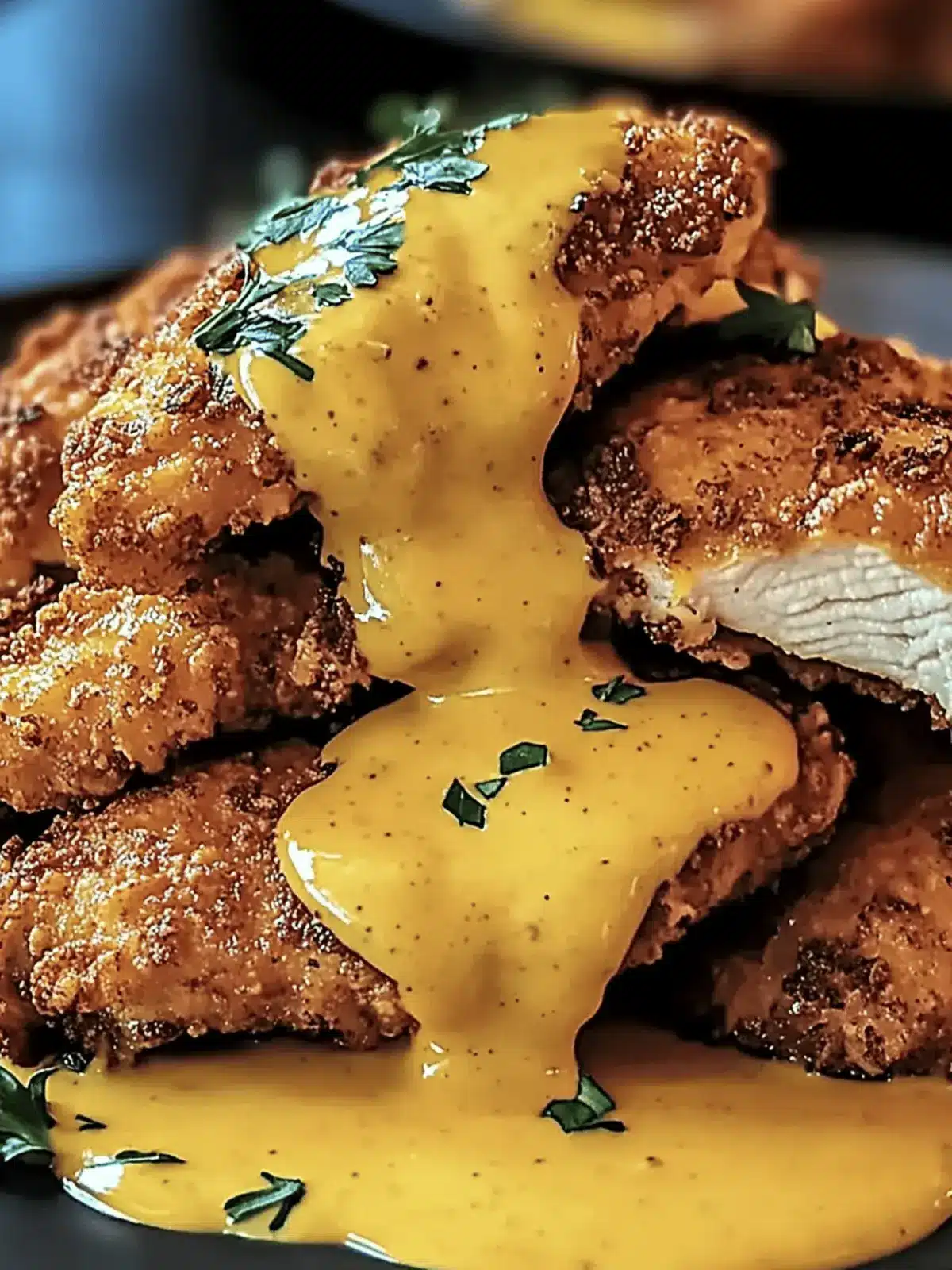 Pretzel Chicken with Mustard-Cheddar Sauce
