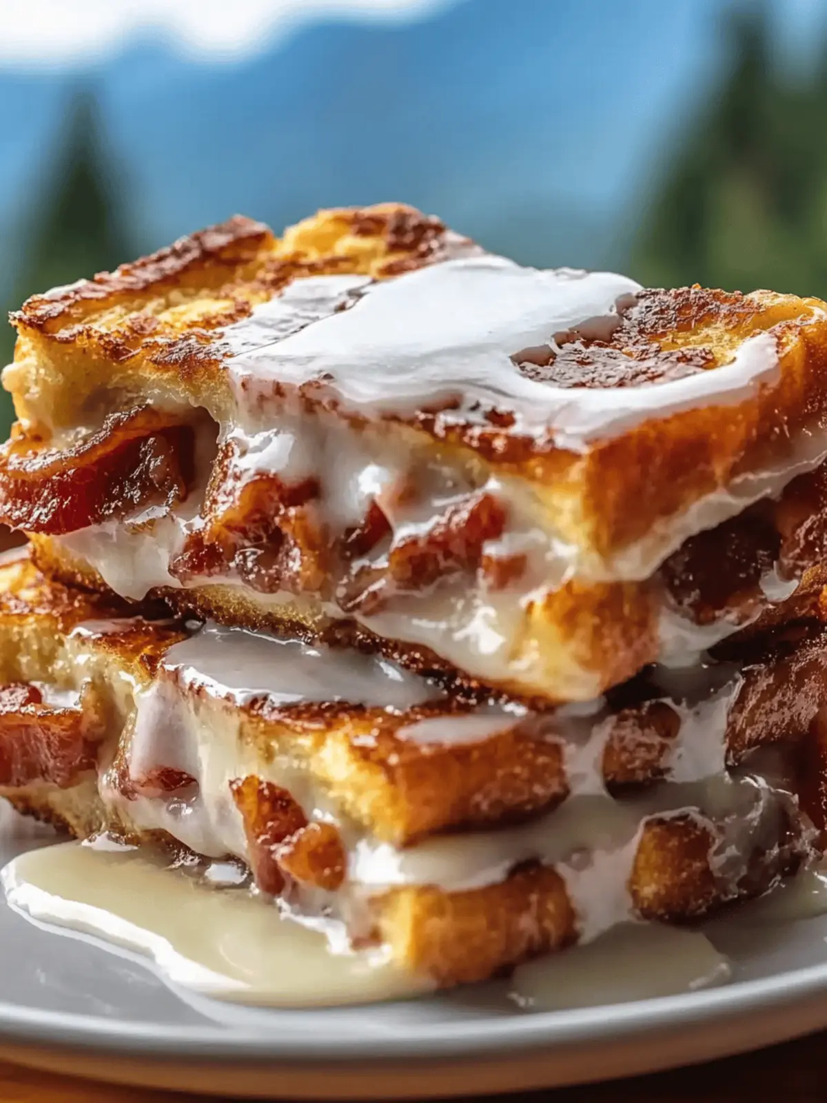 Bourbon Maple Bacon Stuffed French Toast with Vanilla Glaze
