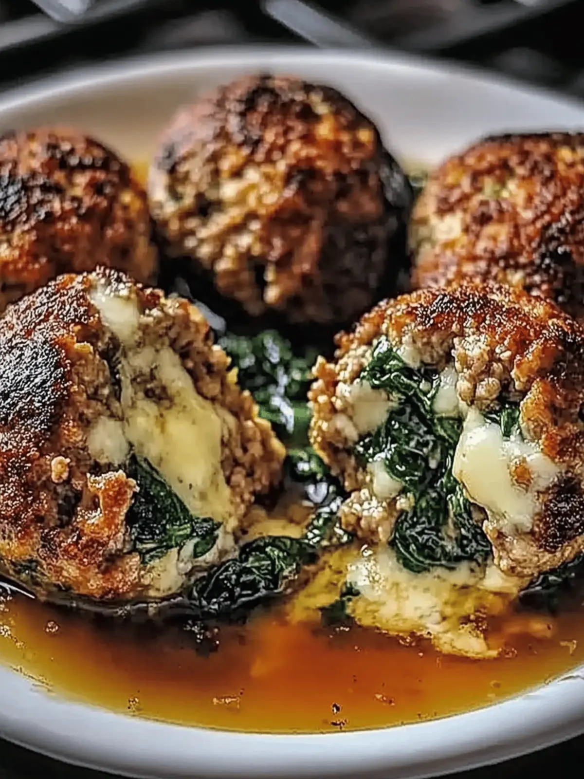 Spinach Garlic Meatballs with Mozzarella