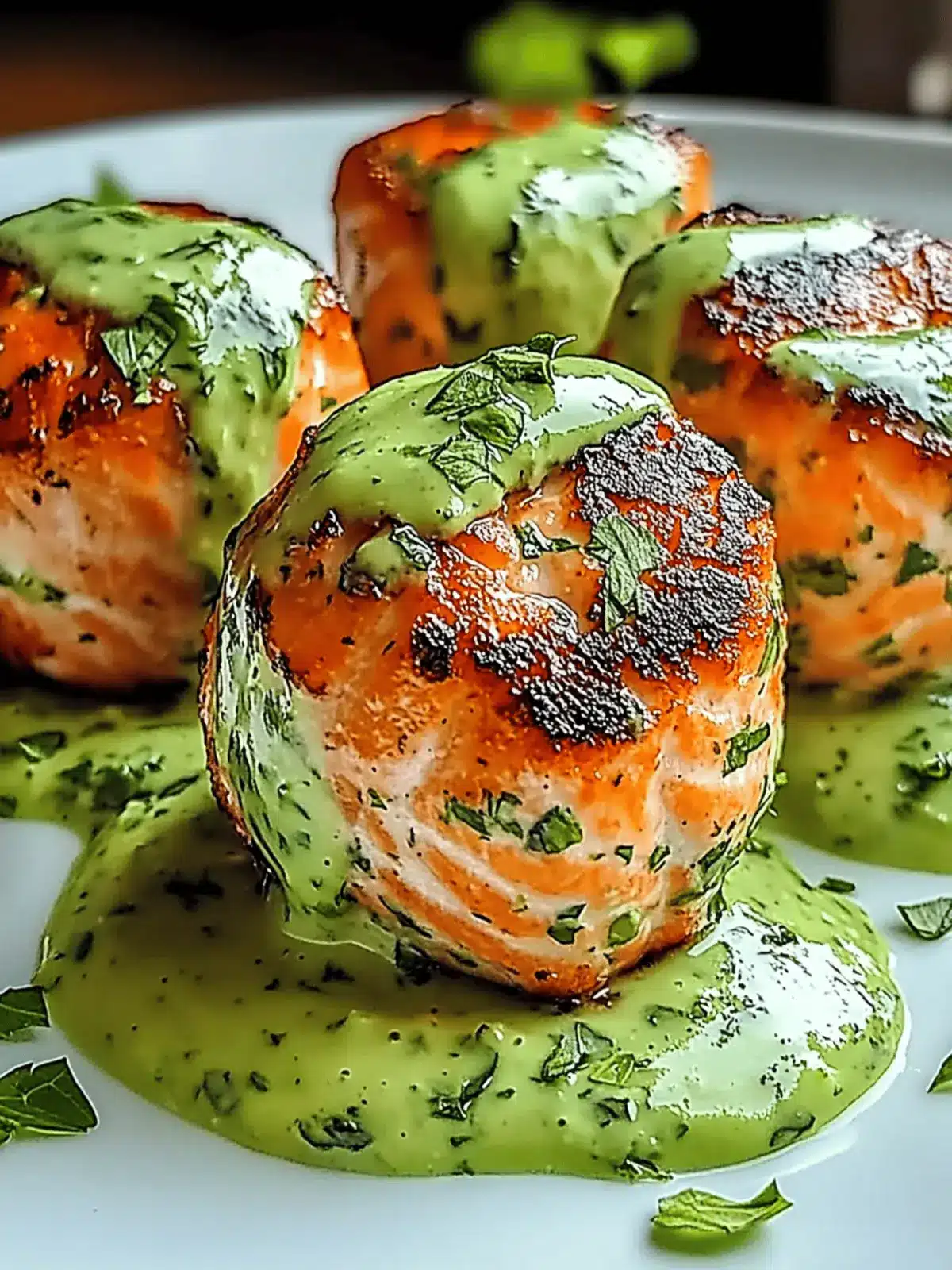 Salmon Balls with Creamy Avocado Sauce