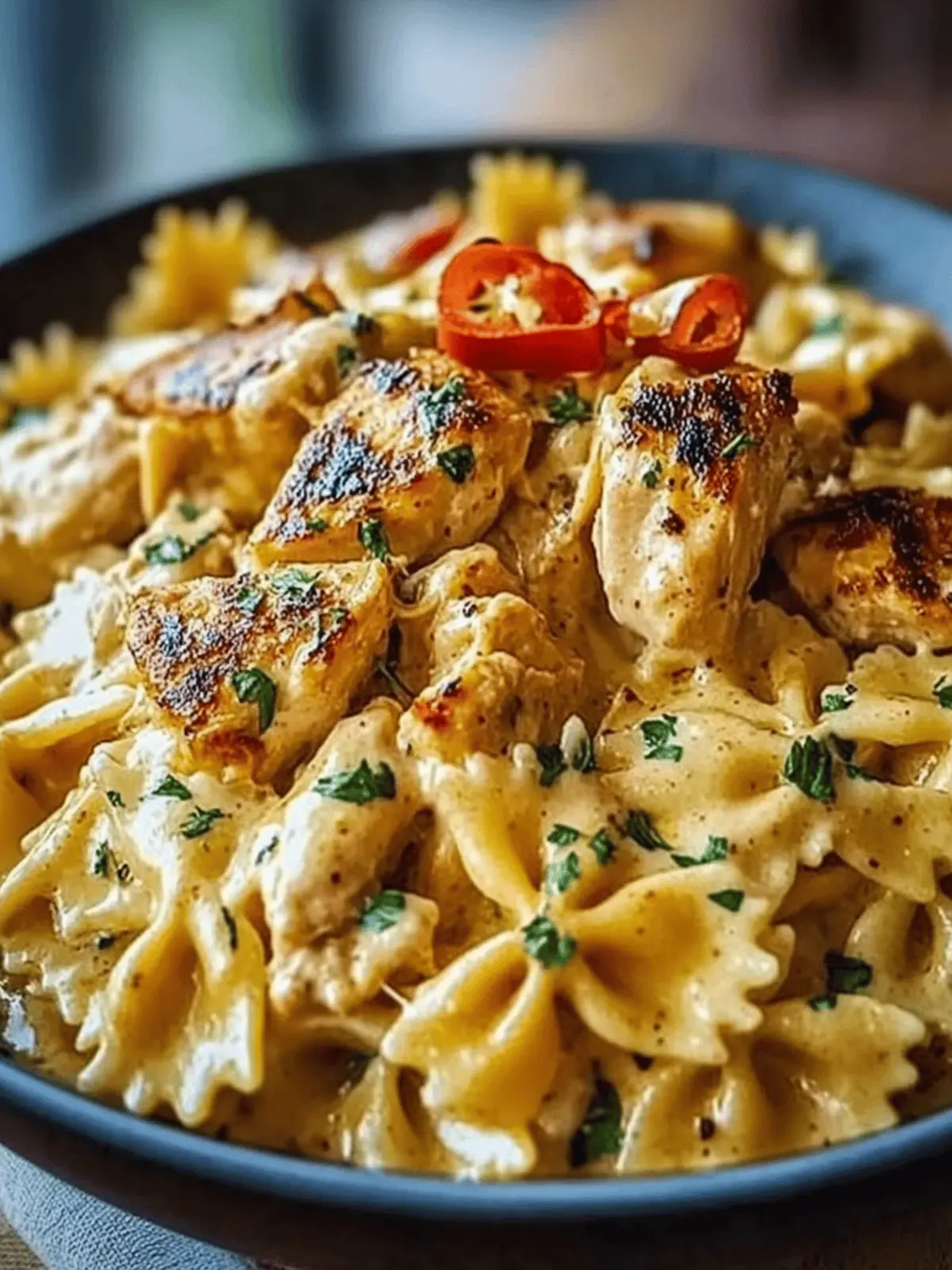 Creamy Cajun Chicken Bowtie Pasta with Garlic Cheese Sauce