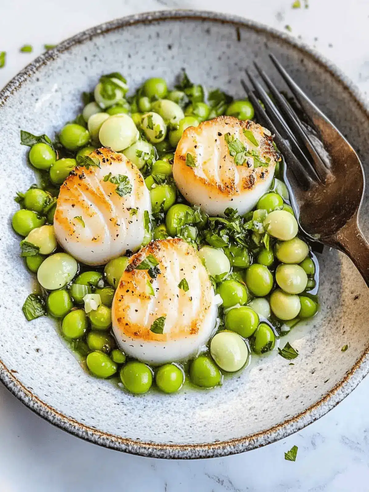 Pan-Seared Scallops with Edamame & Peas