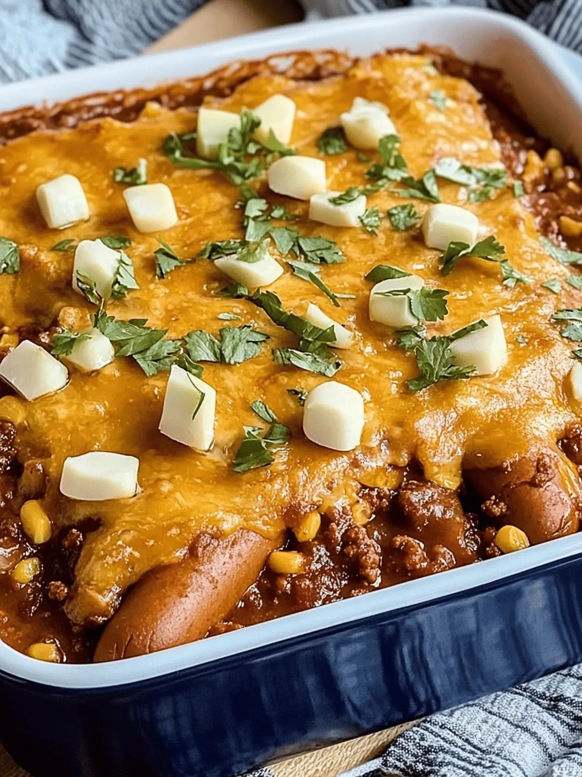 5-Step Ultimate Chili Hotdogs Cornbread Casserole Delight