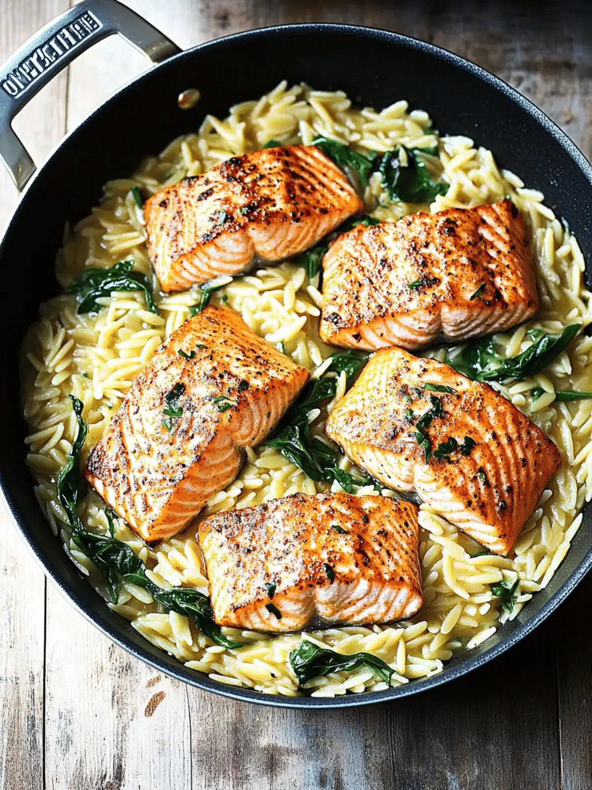 One Skillet Salmon with Lemon Orzo