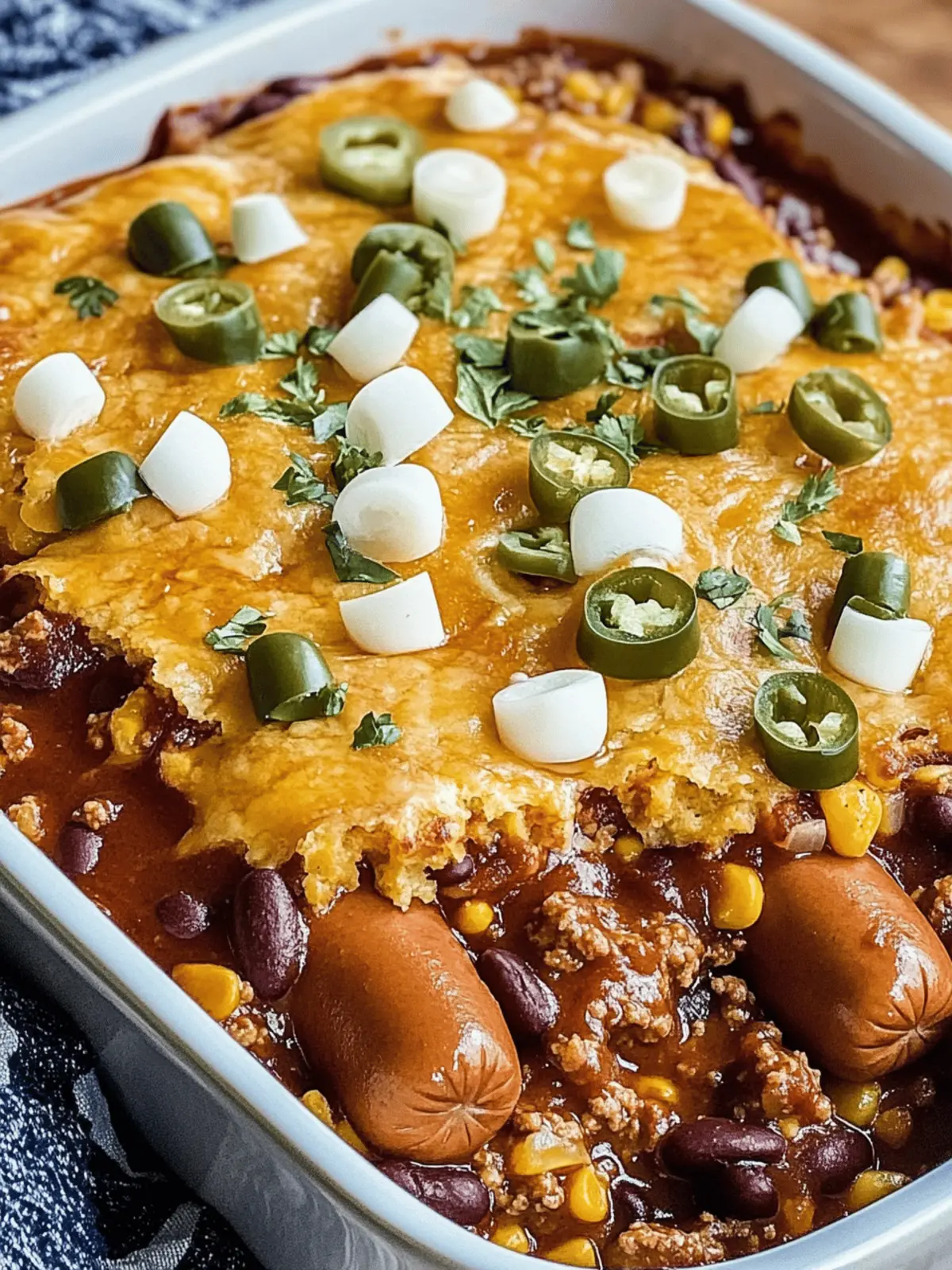 5-Step Ultimate Chili Hotdogs Cornbread Casserole Delight