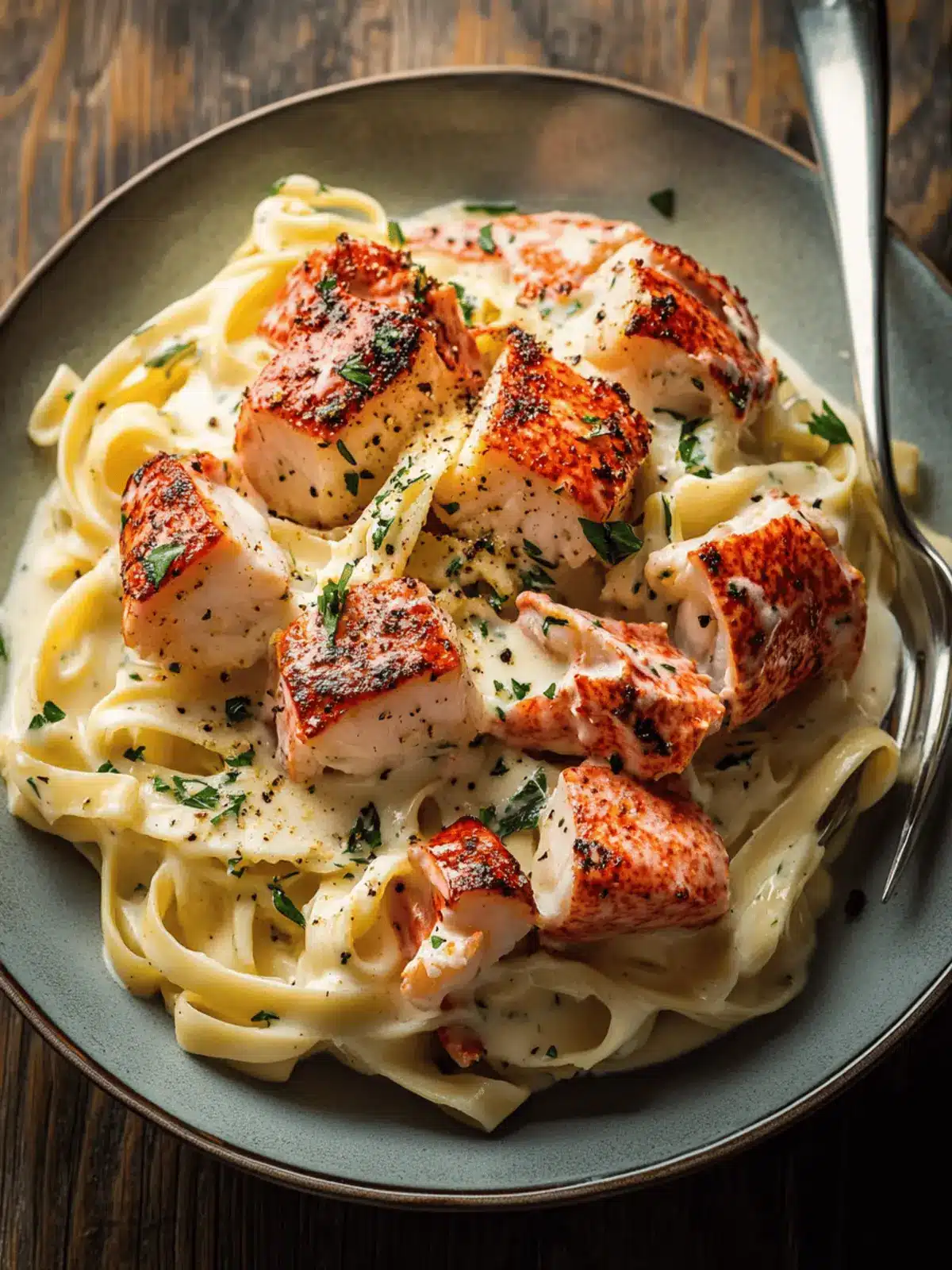 Cajun Lobster Crab and Salmon Alfredo