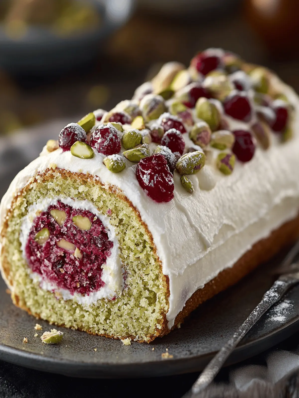 Pistachio Cranberry Cake Roll