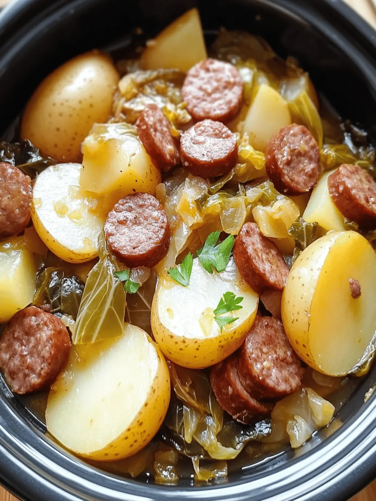 Crock Pot Cabbage, Sausage & Potatoes