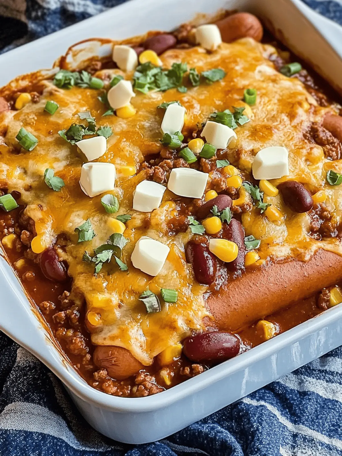 5-Step Ultimate Chili Hotdogs Cornbread Casserole Delight