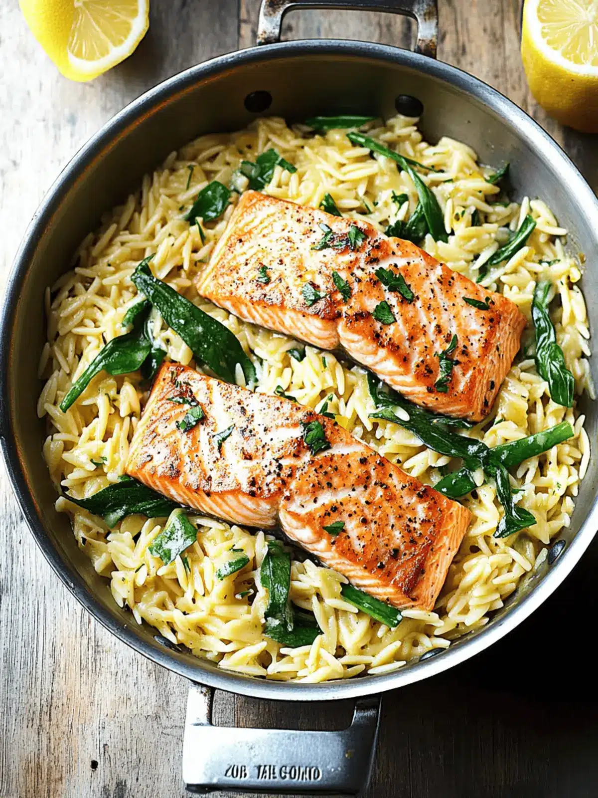 One Skillet Salmon with Lemon Orzo