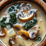 Wild Mushroom, Caramelized Onion and Kale Soup