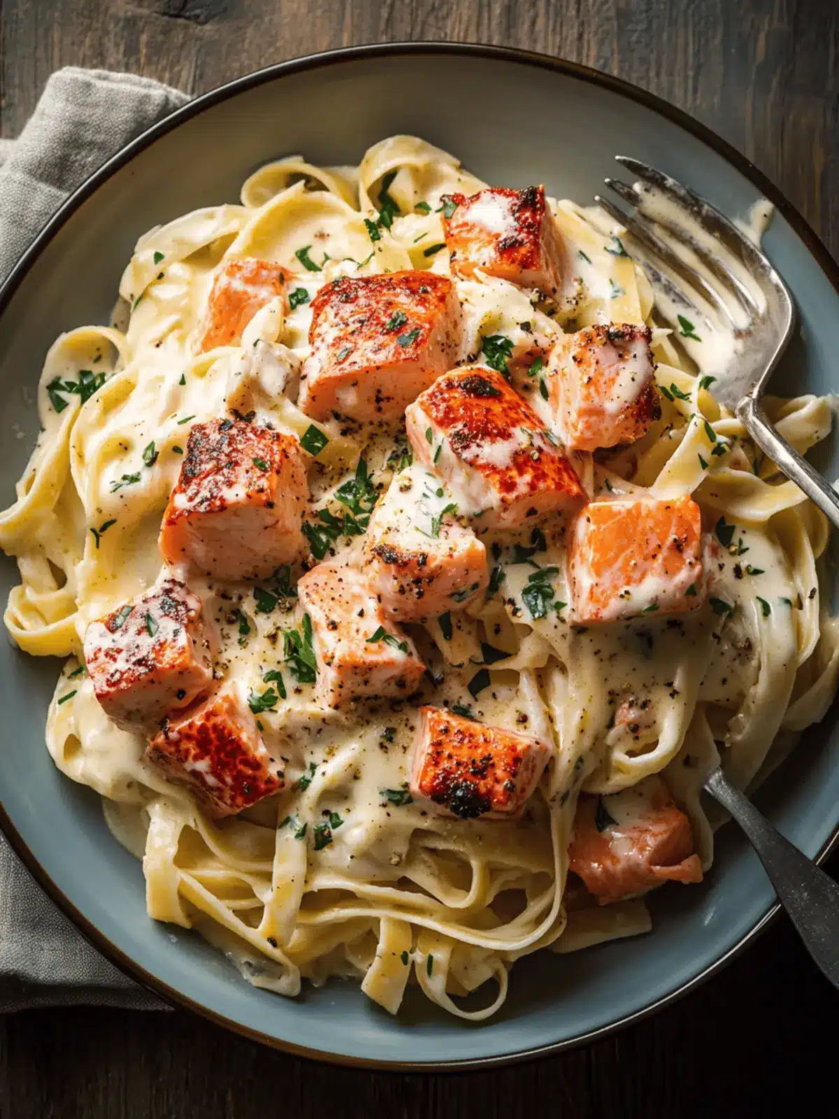 Cajun Lobster Crab and Salmon Alfredo