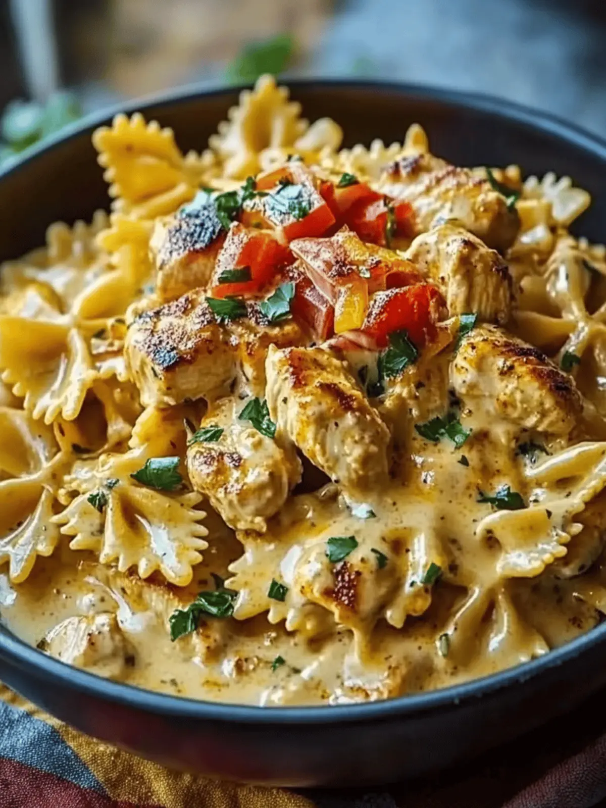 Creamy Cajun Chicken Bowtie Pasta with Garlic Cheese Sauce