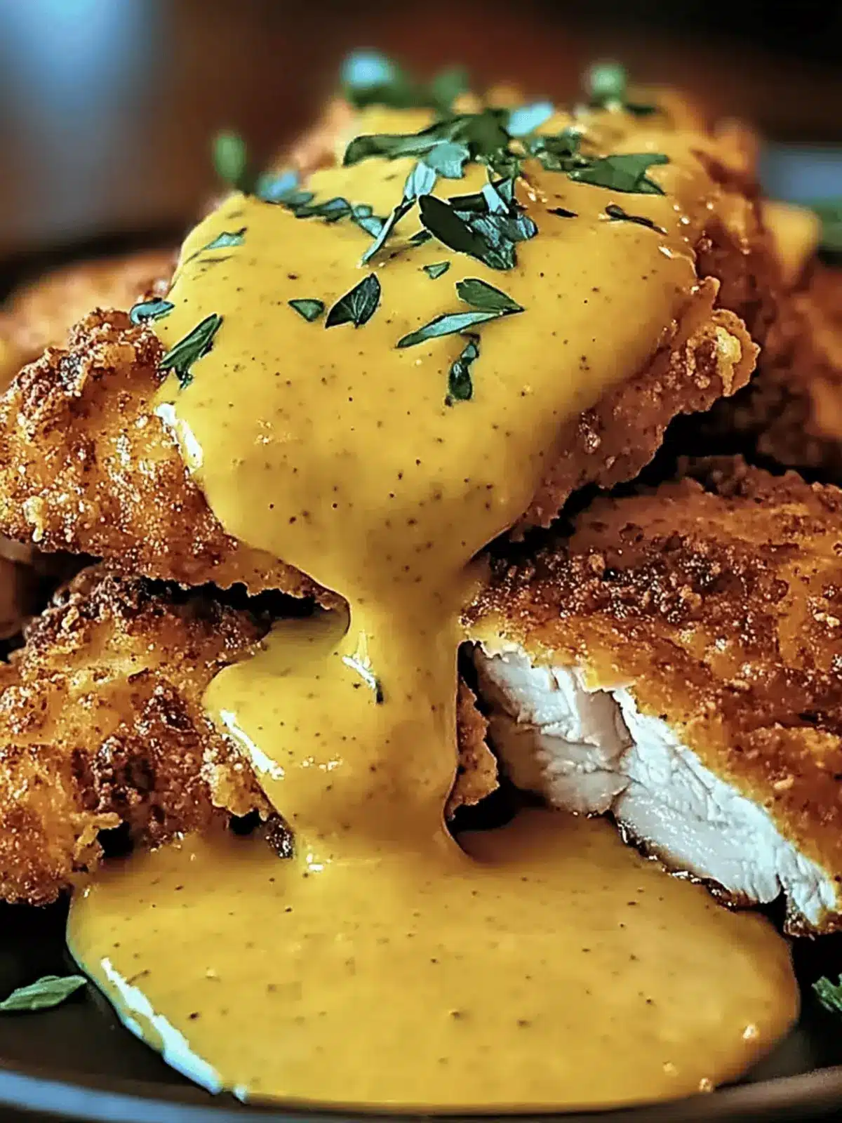 Pretzel Chicken with Mustard-Cheddar Sauce