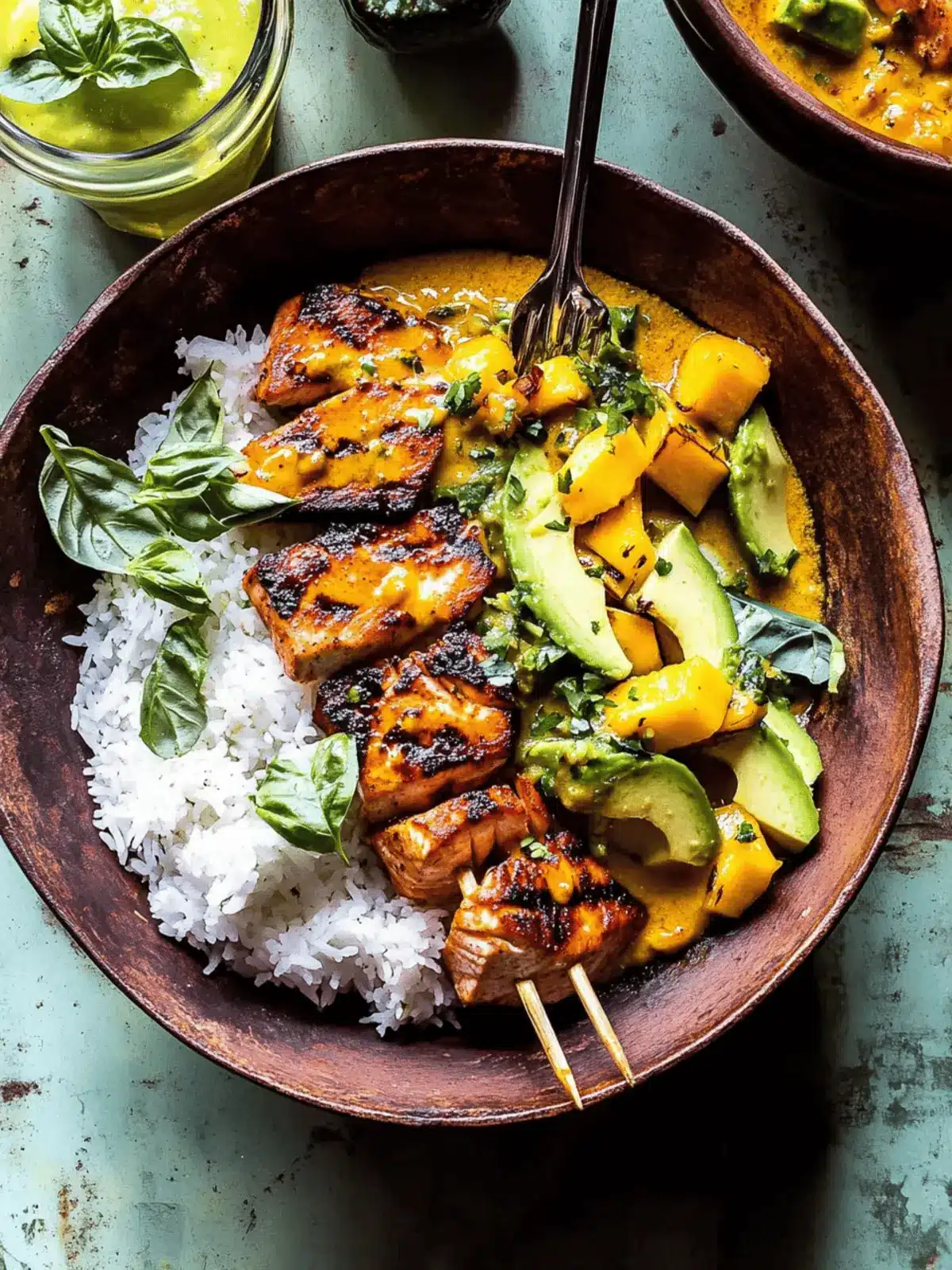 BBQ Salmon Curry with Mango Avocado Salsa