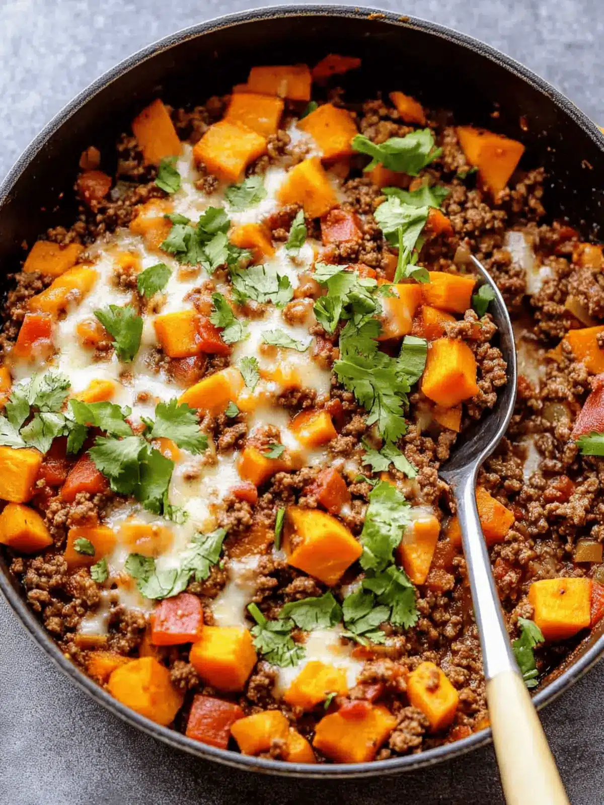 Southwest Ground Beef and Sweet Potato Skillet