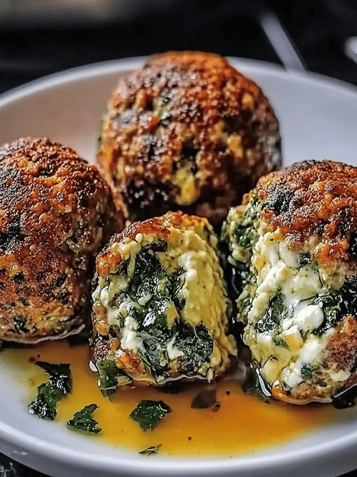 Spinach Garlic Meatballs with Mozzarella