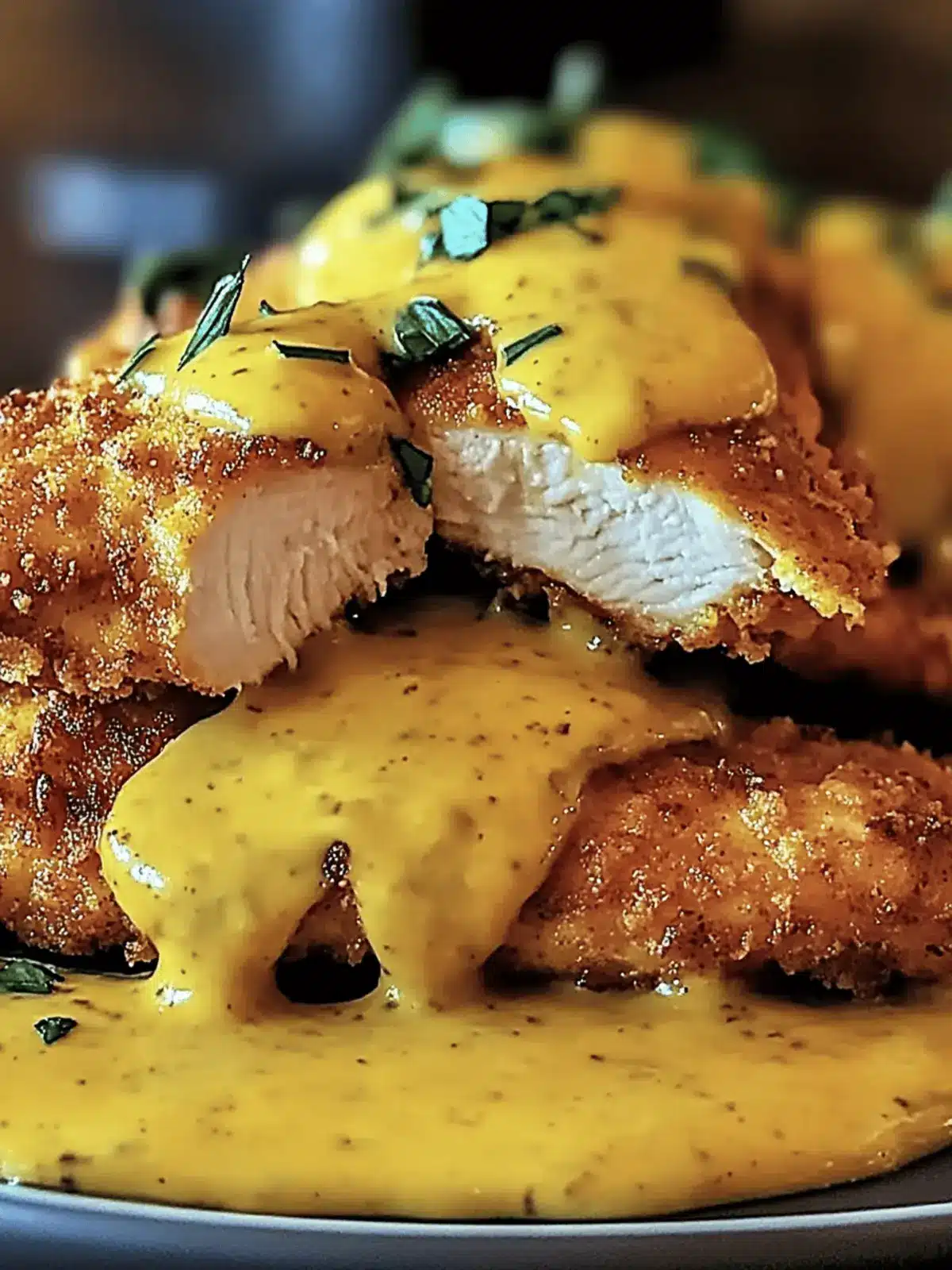 Pretzel Chicken with Mustard-Cheddar Sauce