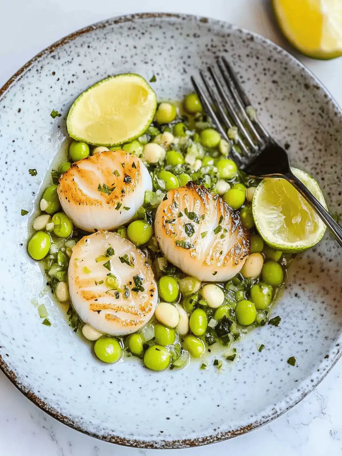 Pan-Seared Scallops with Edamame & Peas