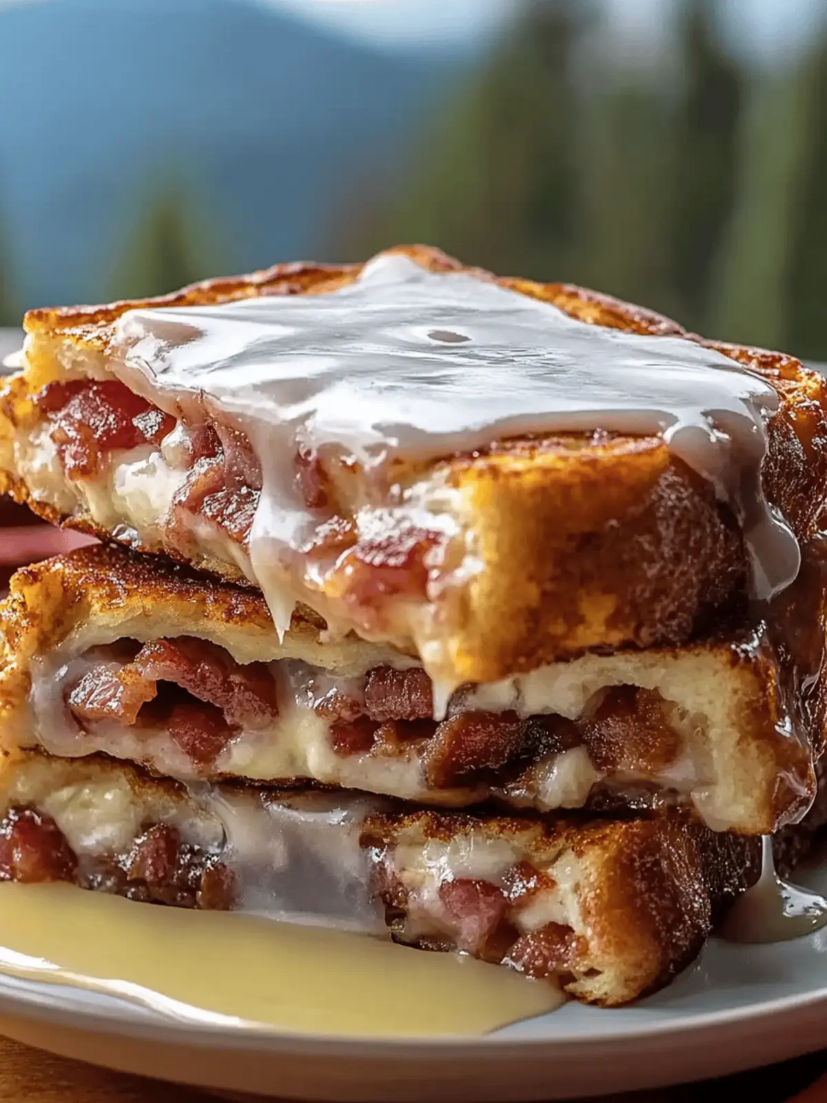 Bourbon Maple Bacon Stuffed French Toast with Vanilla Glaze
