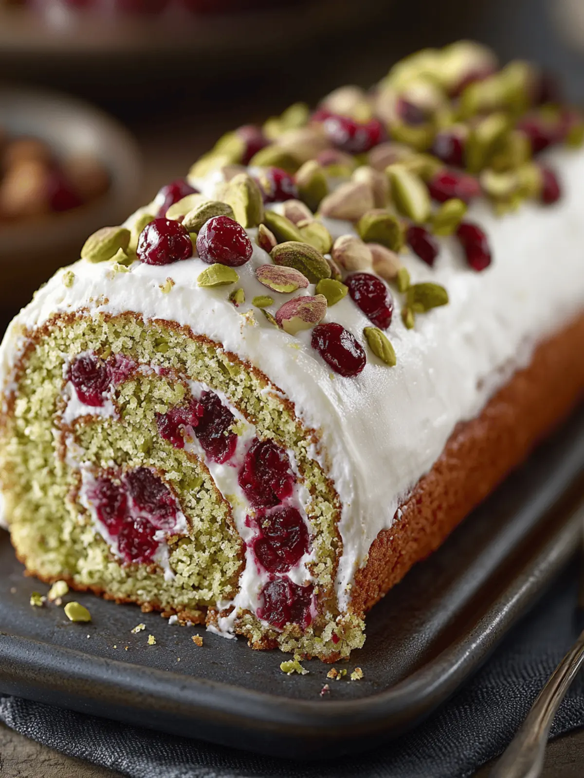 Pistachio Cranberry Cake Roll