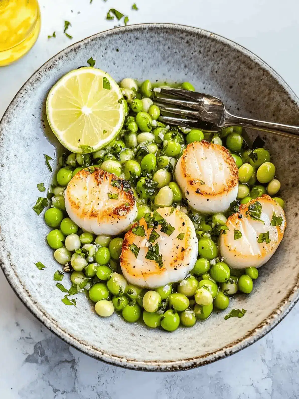 Pan-Seared Scallops with Edamame & Peas