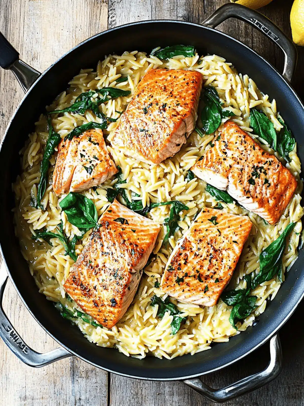 One Skillet Salmon with Lemon Orzo