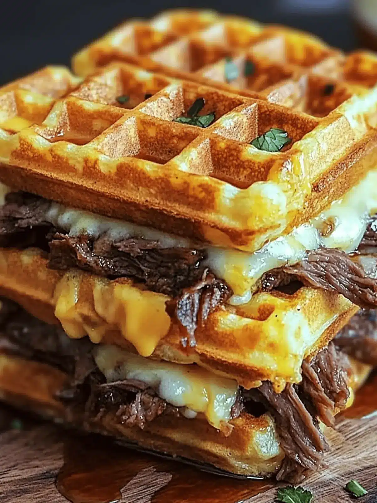 Savor the Comfort: Bourbon-Maple Brisket Grilled Cheese Wafflewich 2 Bourbon-Maple Brisket Grilled Cheese Wafflewich