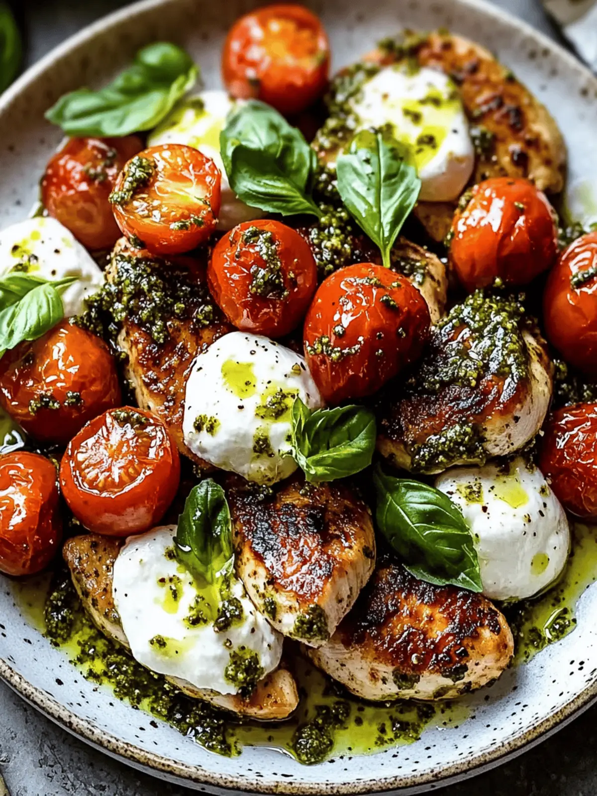 Pesto Chicken Saltimbocca with Burst Tomatoes and Burrata
