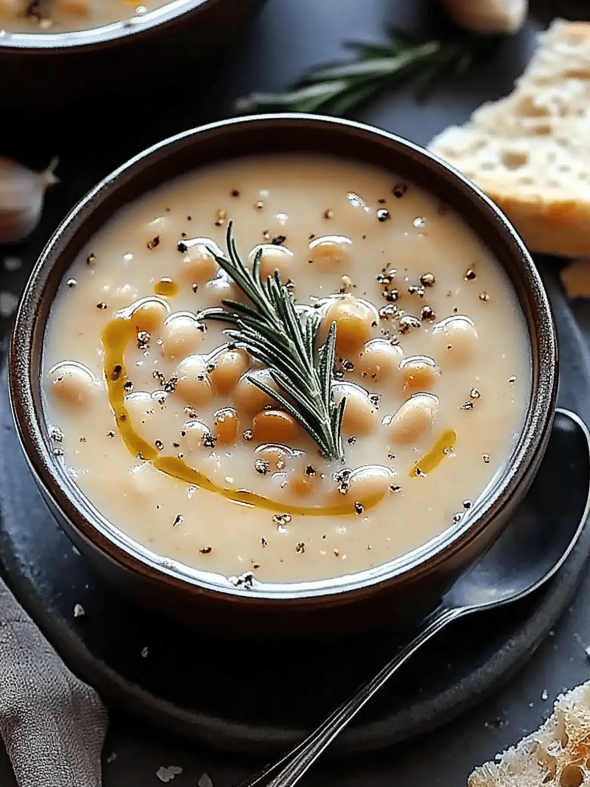 Creamy Rosemary & Roasted Garlic White Bean Soup