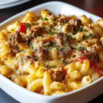 Sausage Mac and Cheese with Peppers and Onions