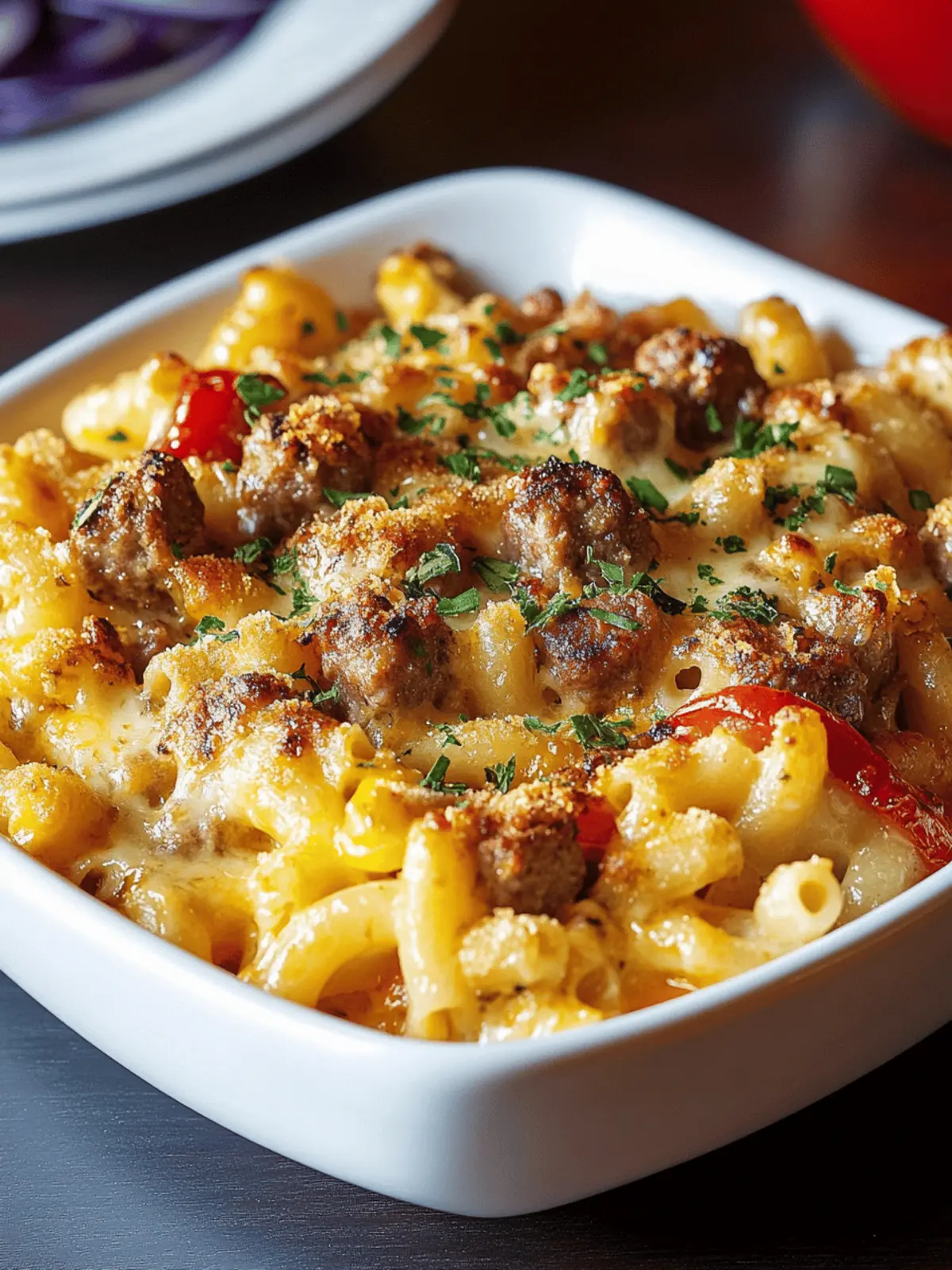 Sausage Mac and Cheese with Peppers and Onions