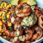 Grilled Shrimp Bowl with Avocado, Corn Salsa & Creamy Garlic Sauce