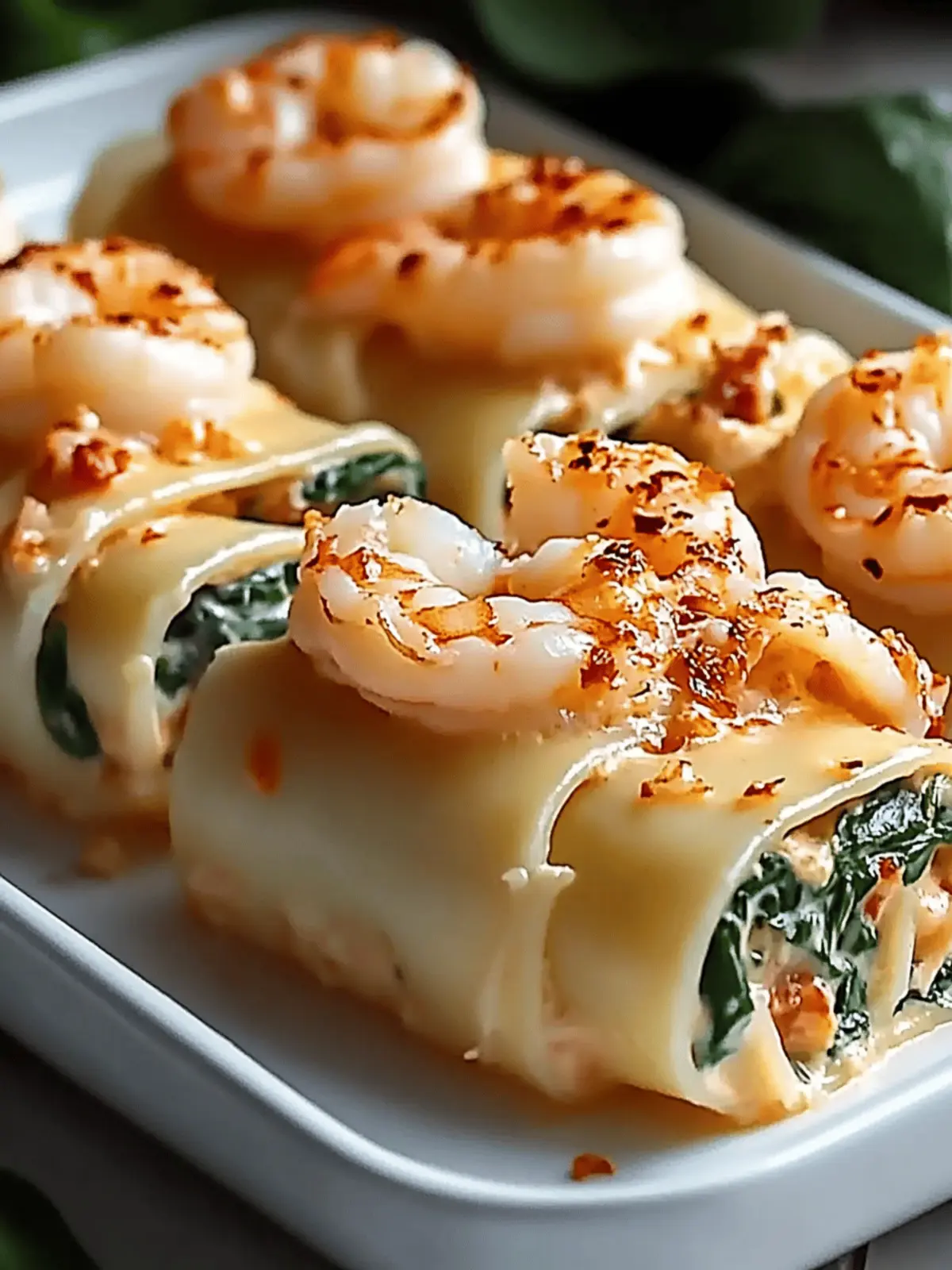 Shrimp and Spinach Stuffed Pasta Rolls in Creamy Bliss 2 Shrimp and Spinach Stuffed Pasta Rolls with Roasted Red Pepper Cream