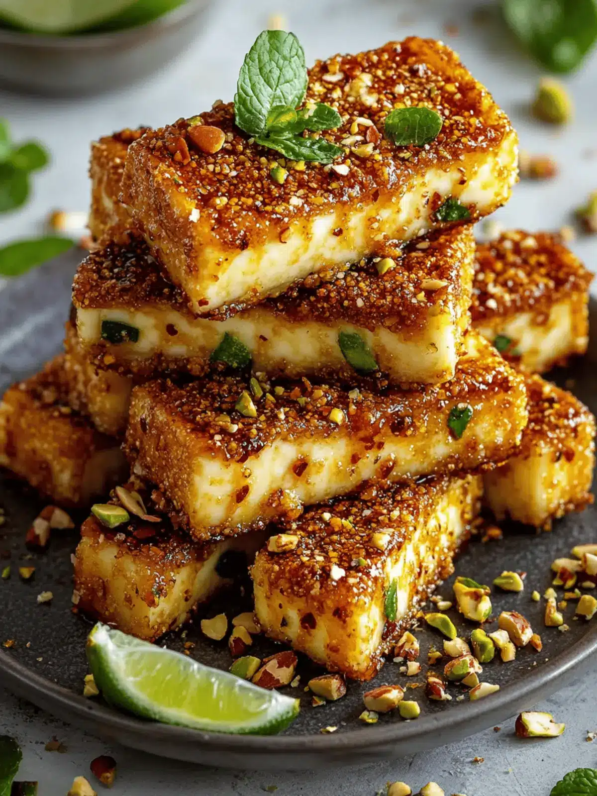 Swicy Pistachio Halloumi with Lime Glaze
