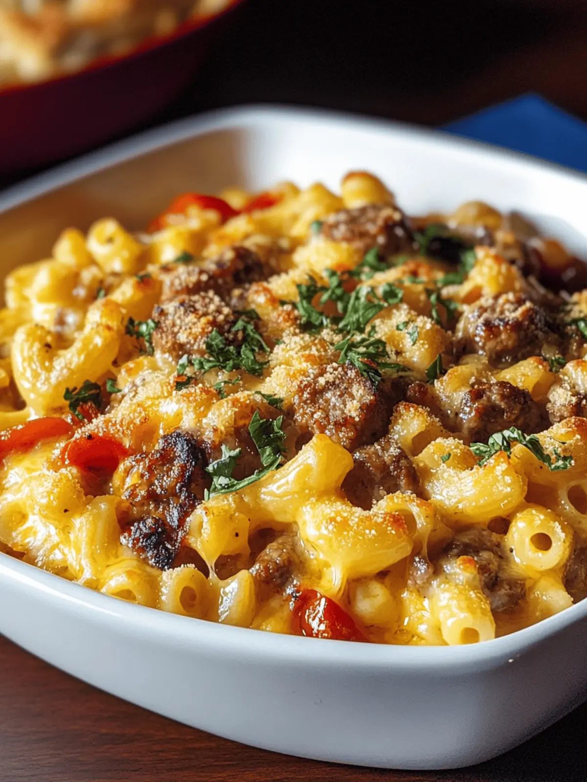 Sausage Mac and Cheese with Peppers and Onions