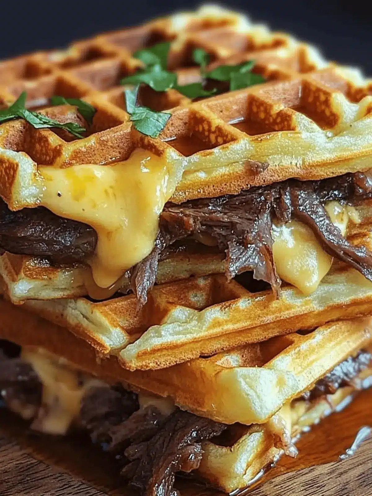 Savor the Comfort: Bourbon-Maple Brisket Grilled Cheese Wafflewich 3 Bourbon-Maple Brisket Grilled Cheese Wafflewich