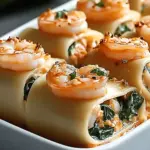 Shrimp and Spinach Stuffed Pasta Rolls with Roasted Red Pepper Cream