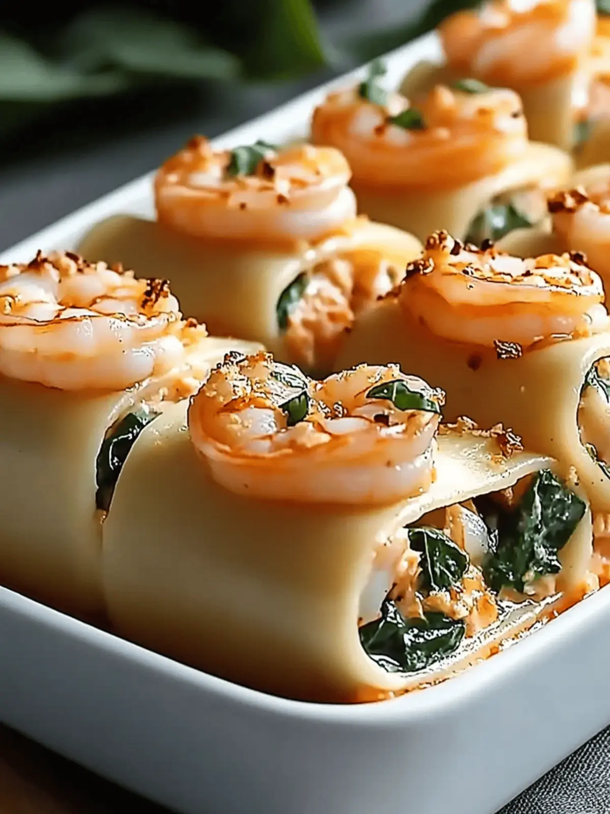 Shrimp and Spinach Stuffed Pasta Rolls with Roasted Red Pepper Cream