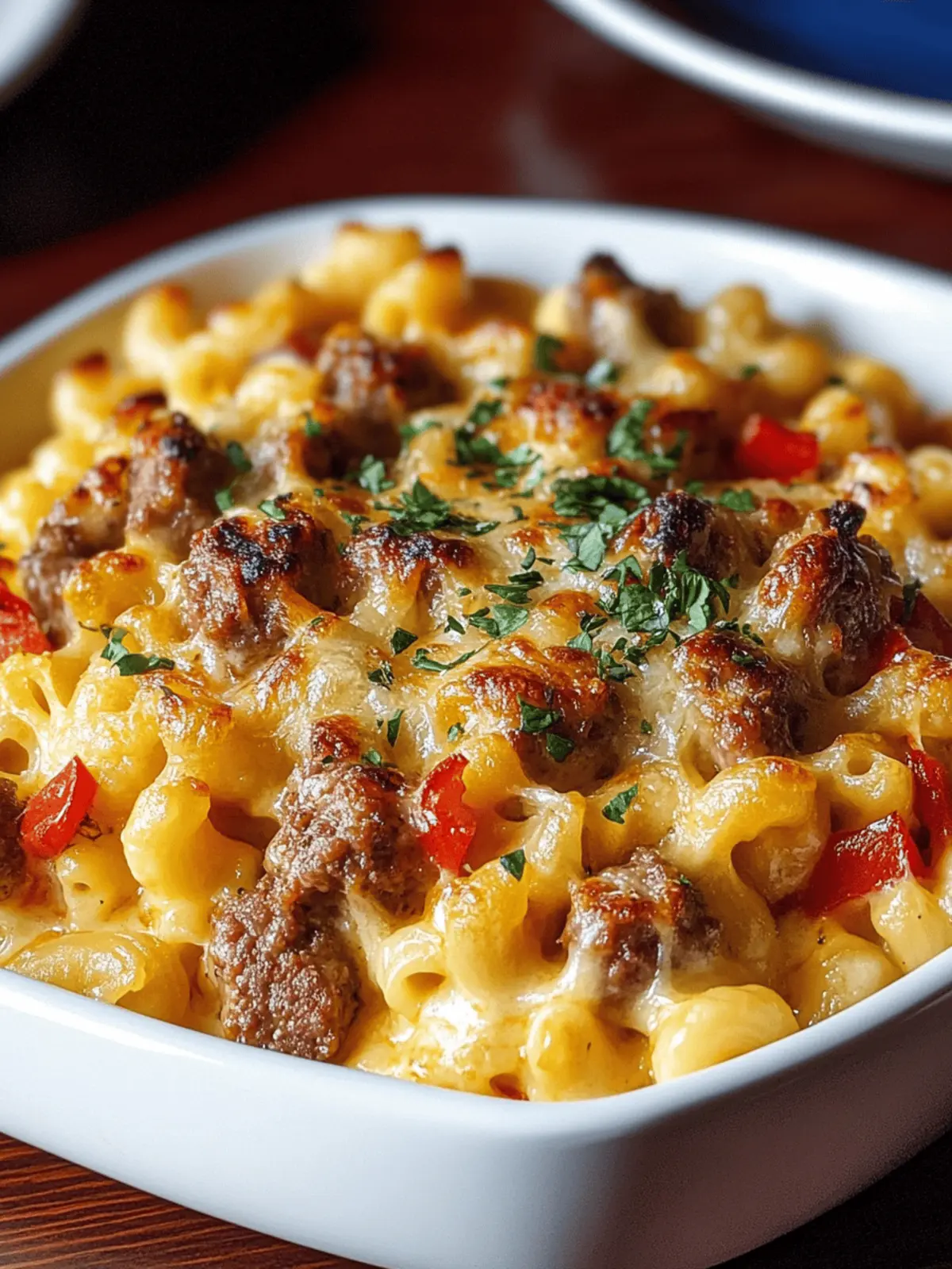 Sausage Mac and Cheese with Peppers and Onions