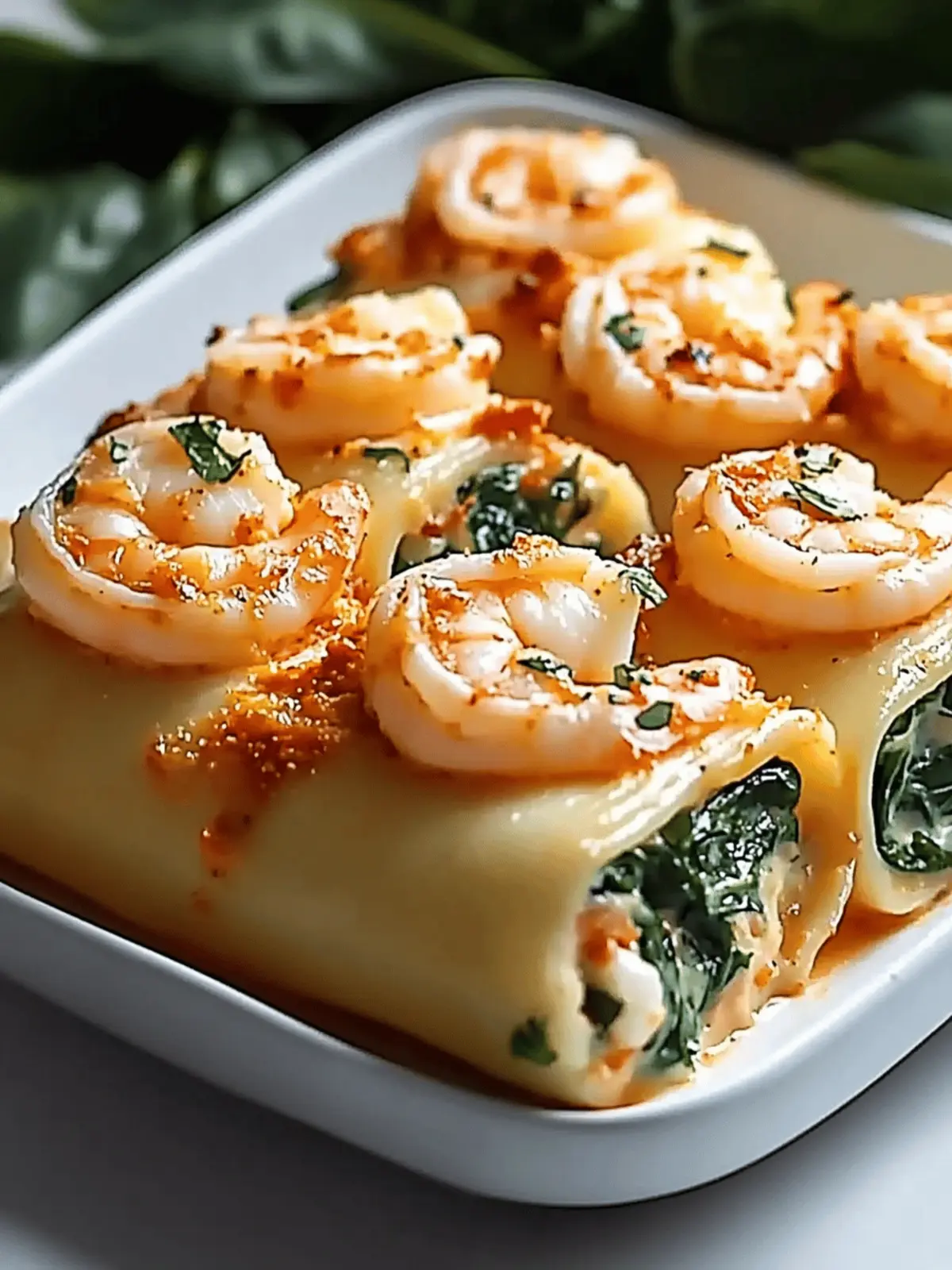 Shrimp and Spinach Stuffed Pasta Rolls in Creamy Bliss 3 Shrimp and Spinach Stuffed Pasta Rolls with Roasted Red Pepper Cream