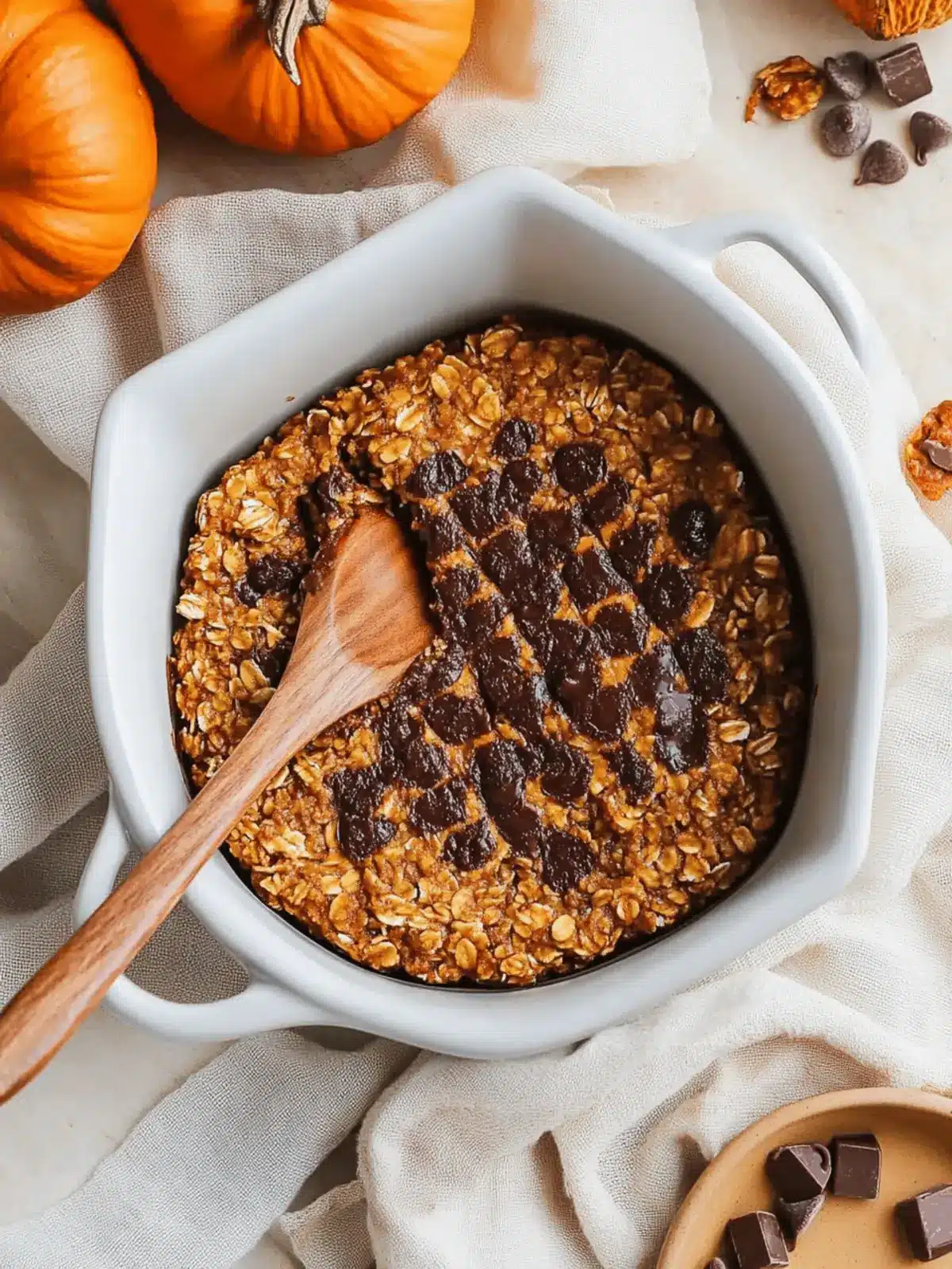 Higher Protein Pumpkin Baked Oatmeal with Chocolate Chips