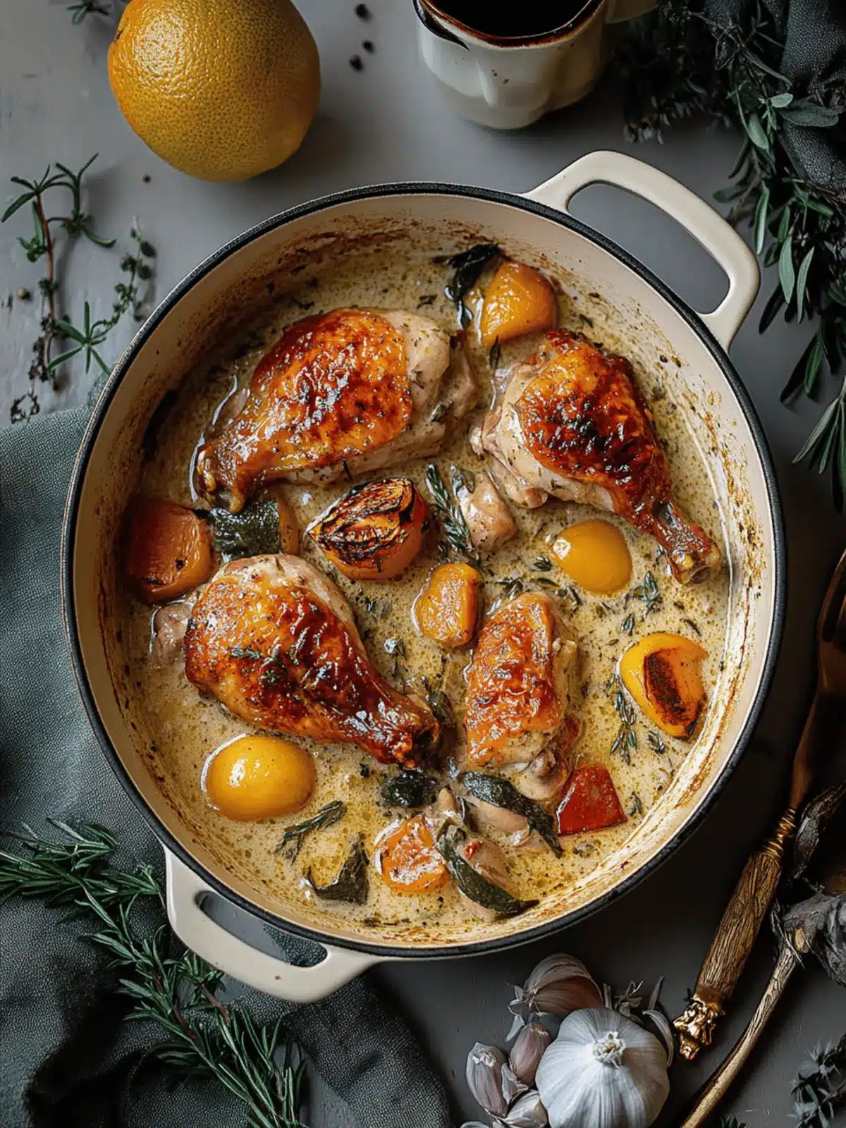 Herb Roasted Chicken in Creamy White Wine Sauce