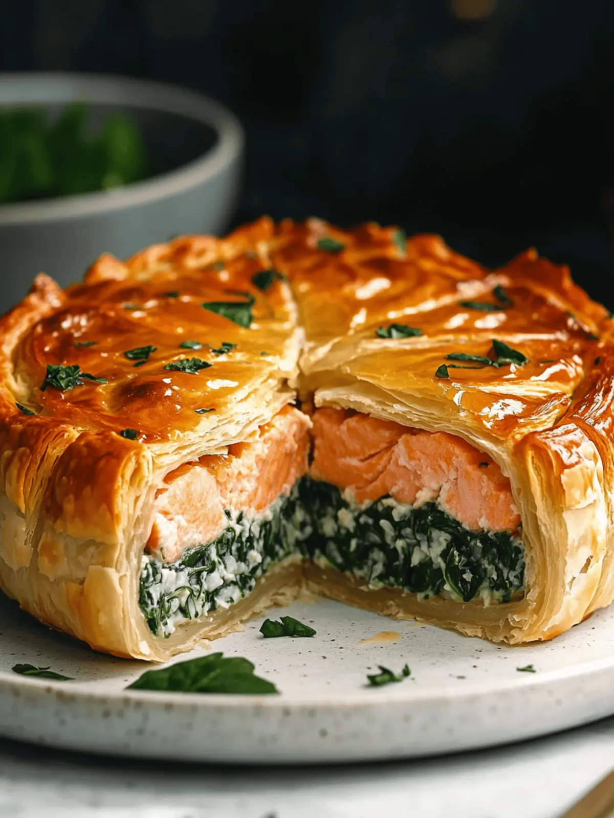 Rice & Spinach Puff Pastry Salmon Cake