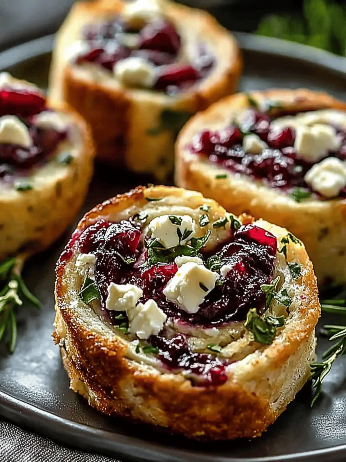 Cranberry Cream Cheese Pinwheels with Feta & Herbs